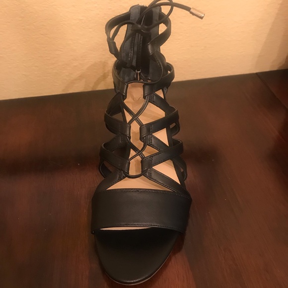 NWOT Franco Sarto Black GLADIATOR Wedge Heels 7M - Picture 2 of 8